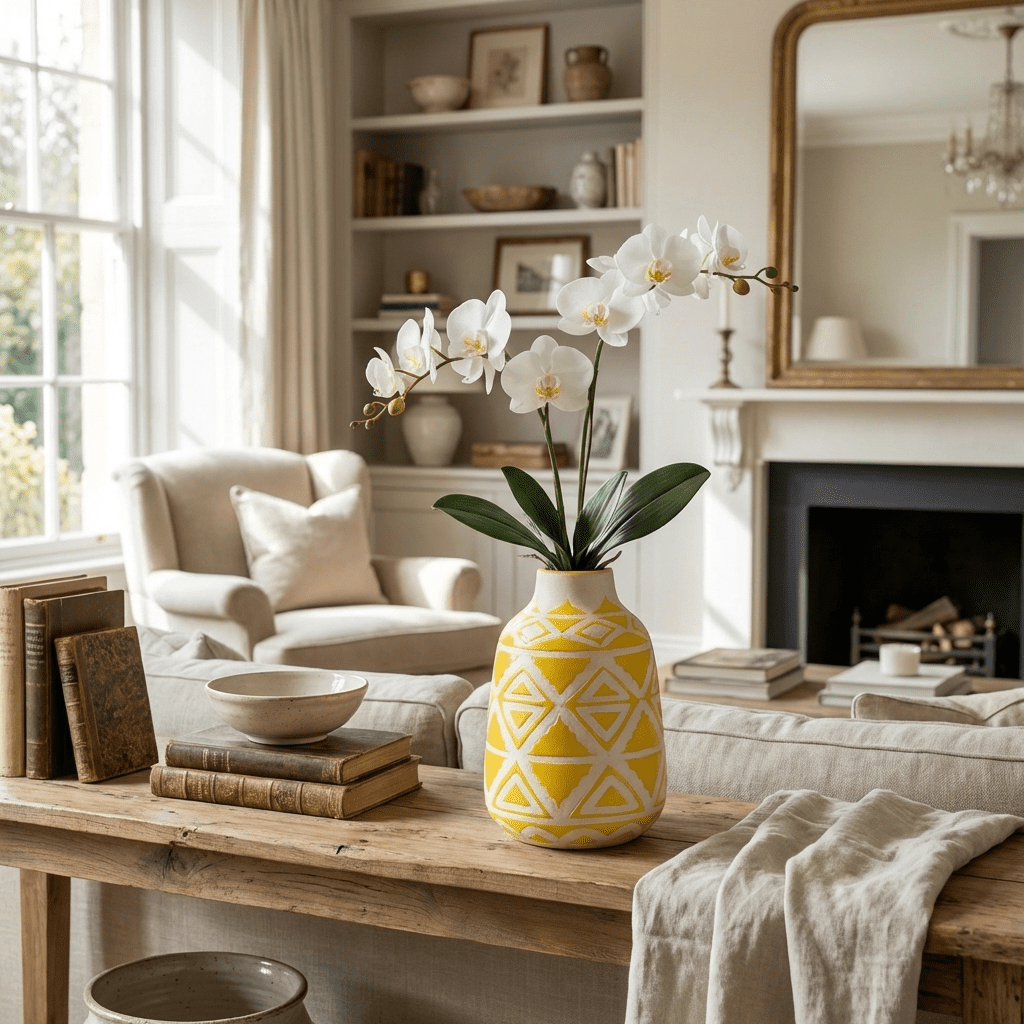 Aranjament floral artificial cu vas ceramic