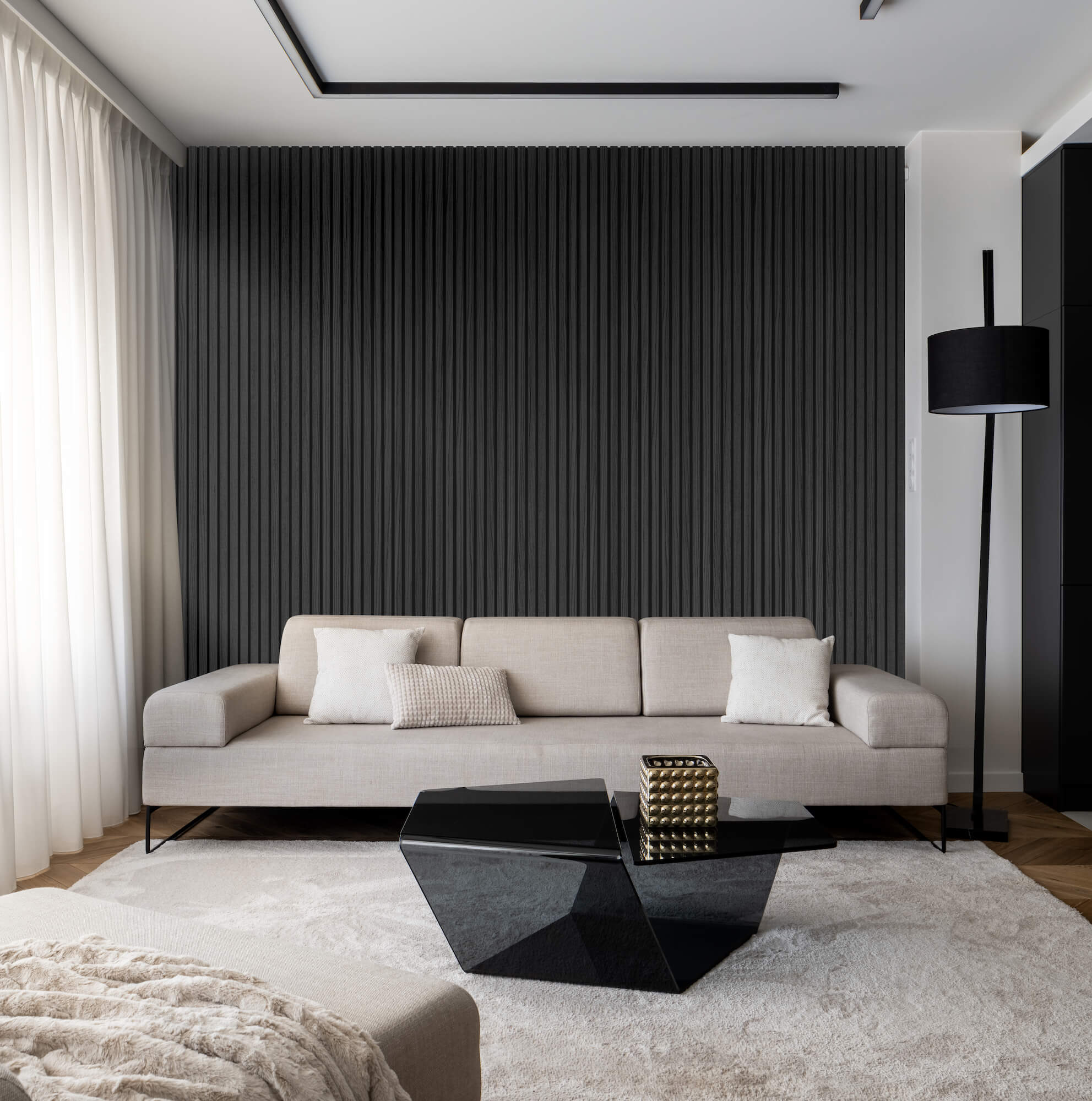 Panou riflat fonoabsorbant premium Veneer din MDF – Grafit 28×2×270cm (riflaj)