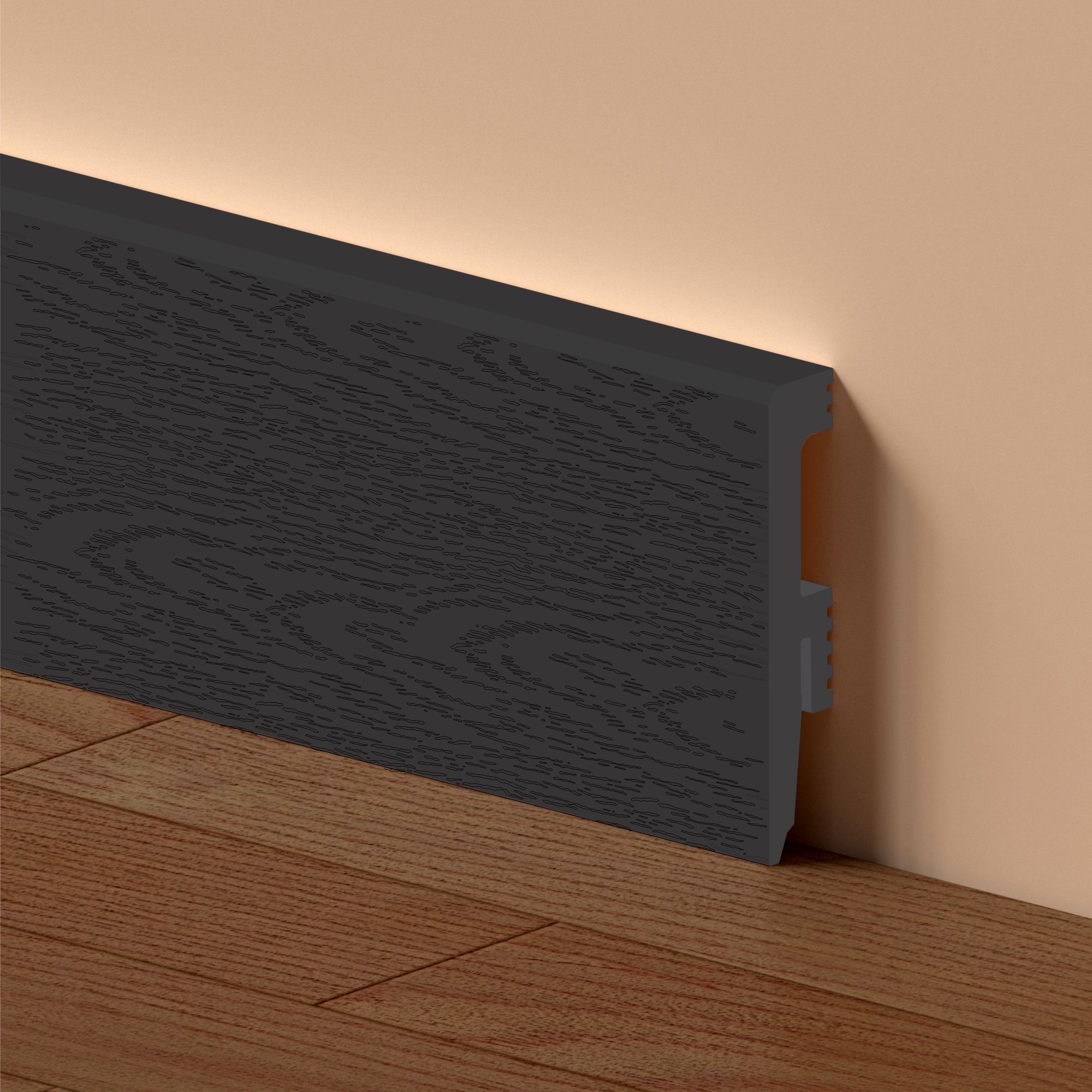 Plinta decorativa neagra embosata din polimer 8×1.6×220 cm Amber