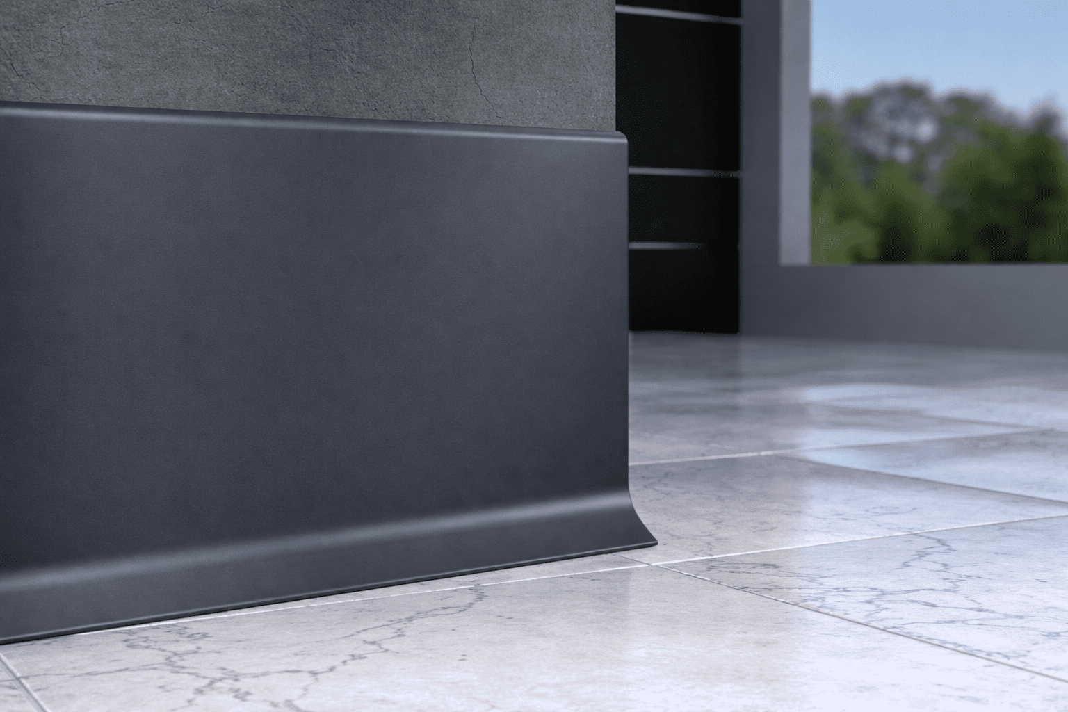 Plinta Metalica Premium Cezar Creativa Aluminiu Vopsit Electrostatic LP100-RAL7021 – Gri Inchis ( Antracit )