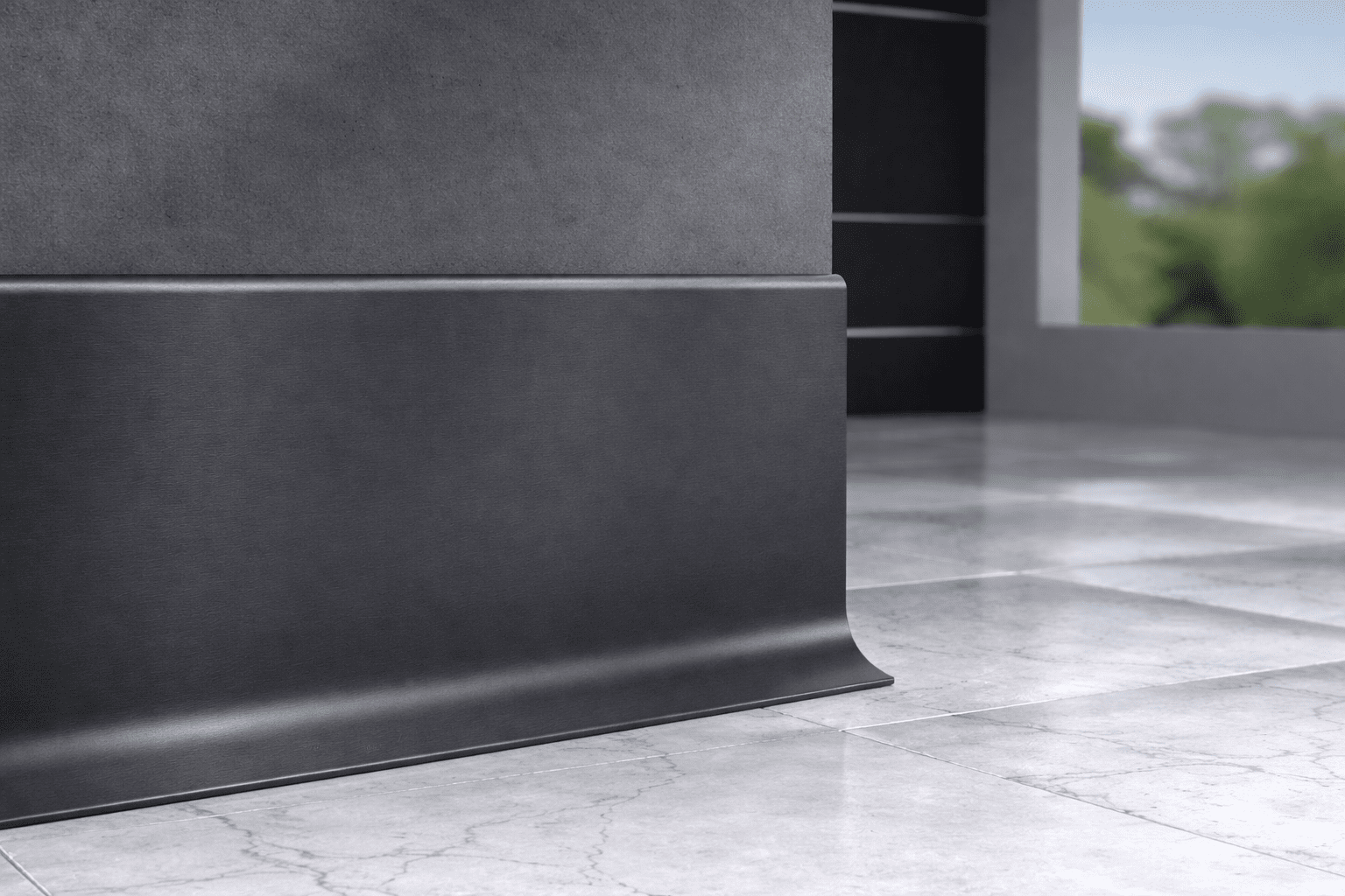 Plinta Metalica Premium Cezar Creativa Aluminiu Vopsit Electrostatic LP80-RAL7021 – Gri Deschis